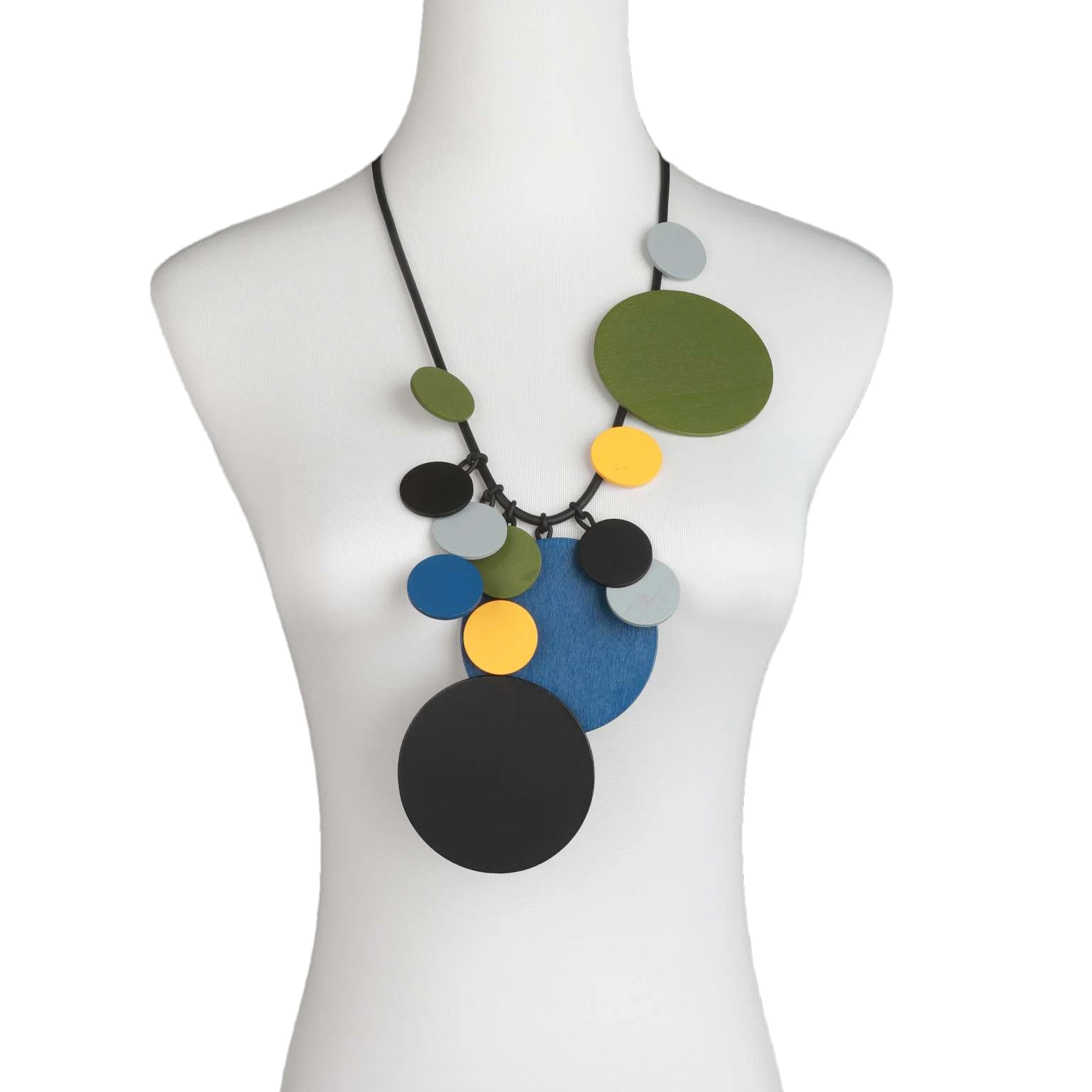 UKEBAY New Handmade Ethnic Retro Style Geometric Disc Wood Accessories Rubber Chain Bohemian Style Necklace Punk Chain Jewelry