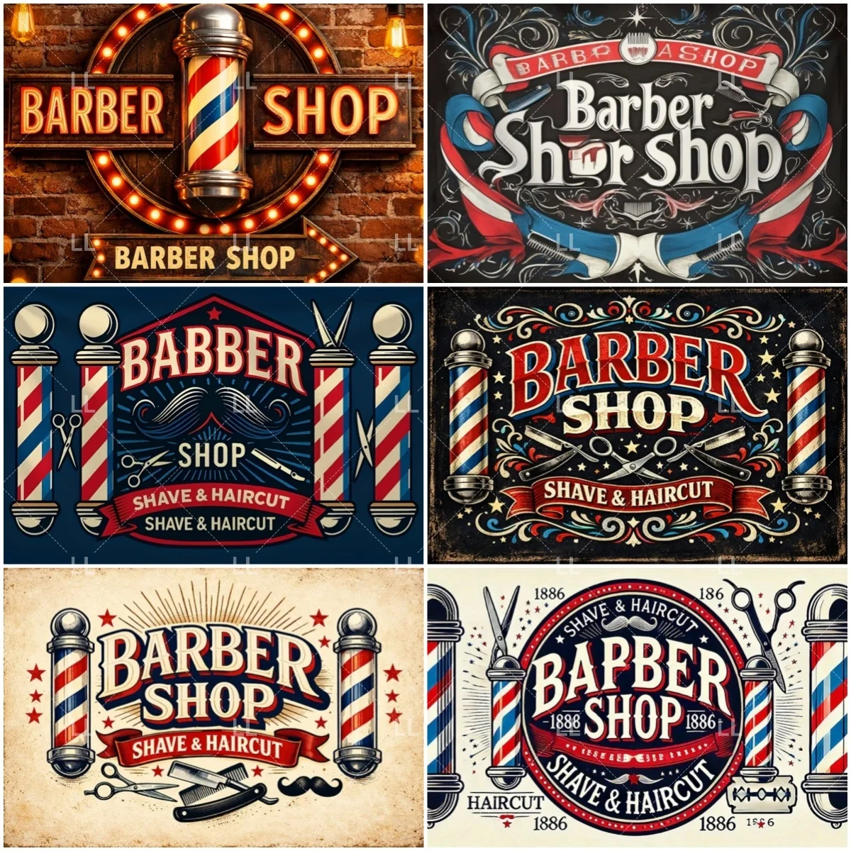 

Retro Barber Shop Sign Decoration Backdrop Rotating Lightbox Haircut Tools Photography‌ Backdground Art Poster Photo Studio Prop