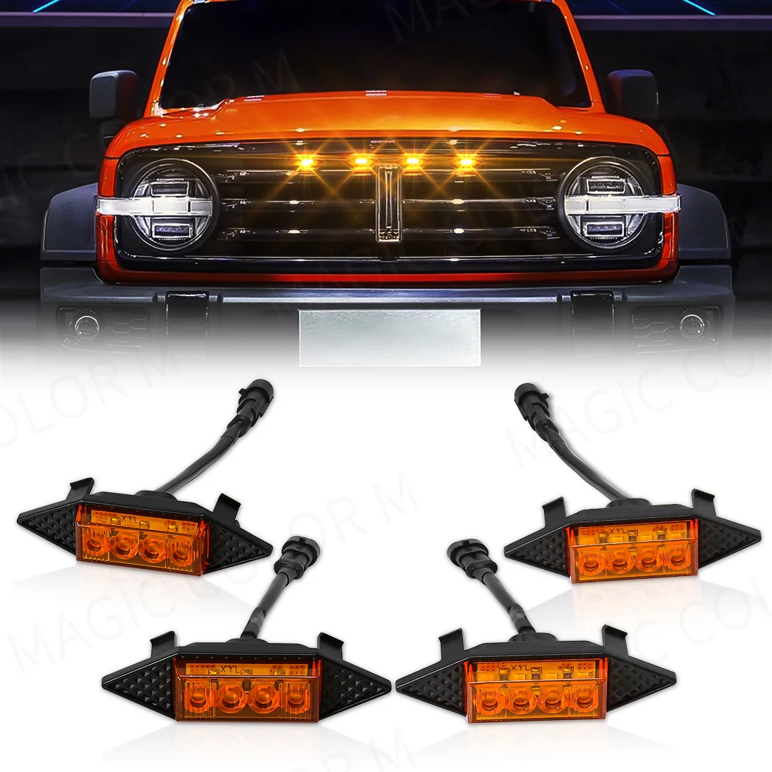 4Pcs Grill Car LED Light For GWM Tank 300 Border Edition 2021 2022 2023 2024 Front Grille Lights Yellow Amber Warning Daylights