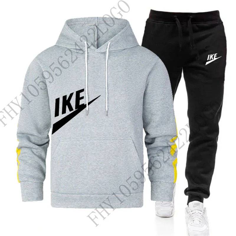 2024 new men\'s autumn and winter suit fashion sports hooded pullover casual fitness top + sweatpants 2-piece set