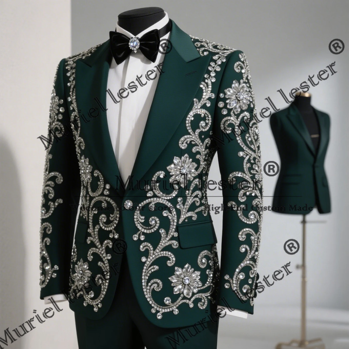 

Luxury Beaded Crystals Suits Men For Wedding Shawl Lapel Prom Blazers Outfits Banquet 3Pc Groom Tuxedos traje de hombre elegante