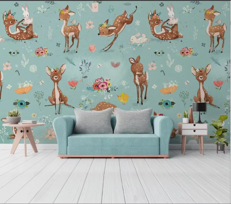 Custom mural children's room animal photos Wallpaper Pink cherry blossom rabbit princess room decorative painting 3d wallpaper