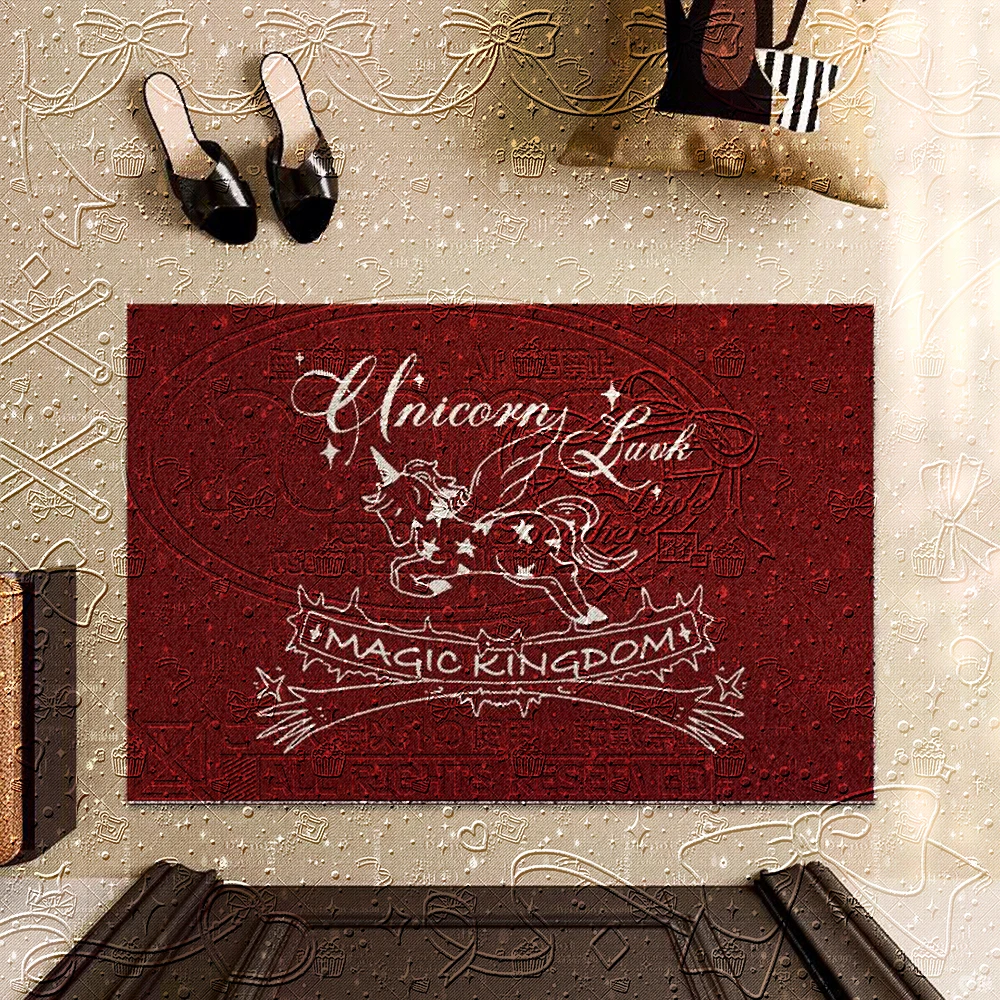 Kawaii Vintage Unicorn Doormat, Magic Pegasus Non-Slip Mat, ユニコーン タペストリー，Aesthetic Home Decor for Bedroom