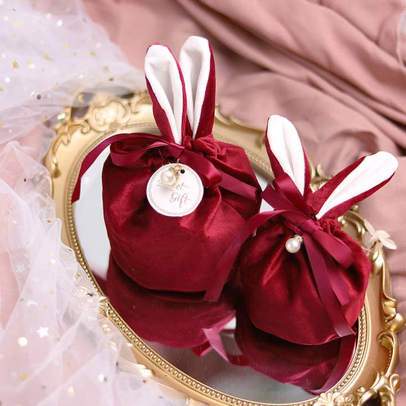 Easter Rabbit Bags Cute Bunny Gift Packing Velvet Valentine\'s Day Chocolate Candy Bags Wedding Birthday Party Jewelry Organizer