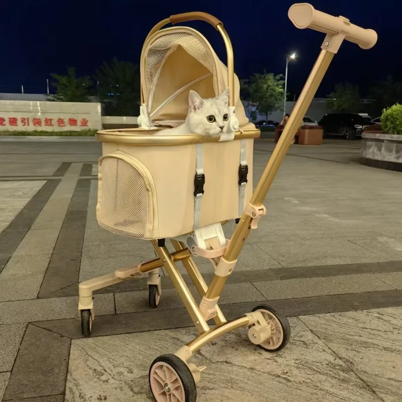 Foldable Dog Cat Carrier Stroller Lightweight Detachable Design for Small Medium Pets Outdoor Travel Cart