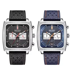 MEGIR 2182 Luxury Fashion Sports Chronograph Multi-Functional Military Leather Date Wristwatches for Men Relogio Masculino