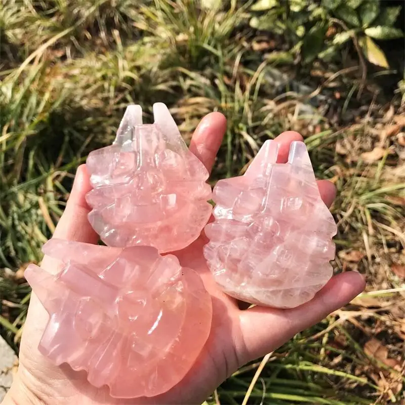 

Natural Rose Quartz Cartoon Flying Saucer Crystal Healing Stone Home Decor Creative Christmas Gifts For Kids 1pcs