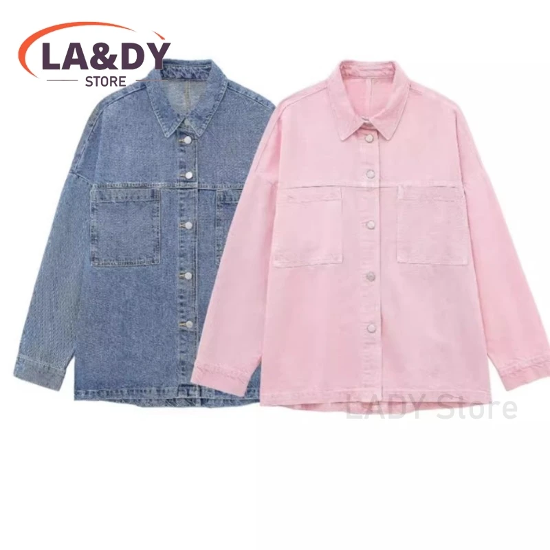 Jacket Women 2024 Spring Autumn Fashion Long Sleeve Cowboy Coat Female Solid Color Casual Button Pocket Tops Outerwear