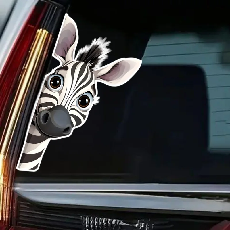 DK706# The Curious Zebra  3D Break the Wall Car Sticker, Waterproof Vinyl Material Accessories, Interesting For Cars, Trucks