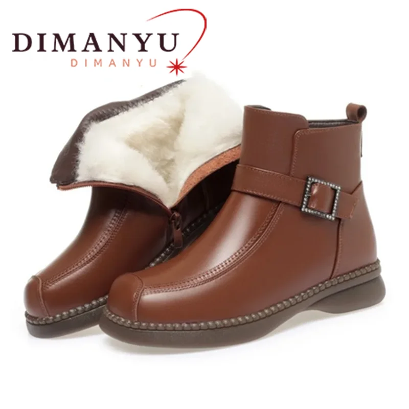 DIMANYU Women's Winter Boots Genuine Leather 2024 New Warm Wool Women's Boots Large Non slip Women's Marton Boots