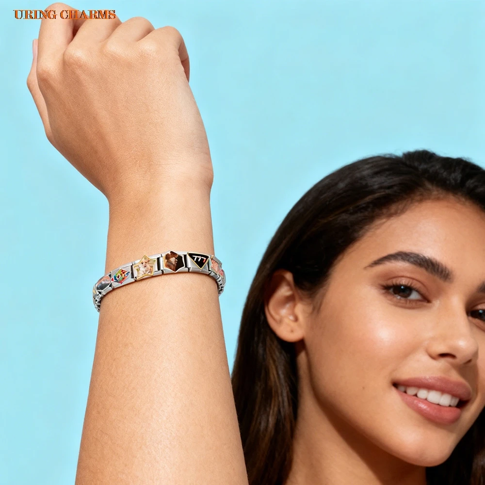 أشكال مختلفة صورة شخصية بالجملة صورة مخصصة رابط سحر إيطالي صالح 9 مللي متر سوار من الفولاذ المقاوم للصدأ مجوهرات ذاتية الصنع