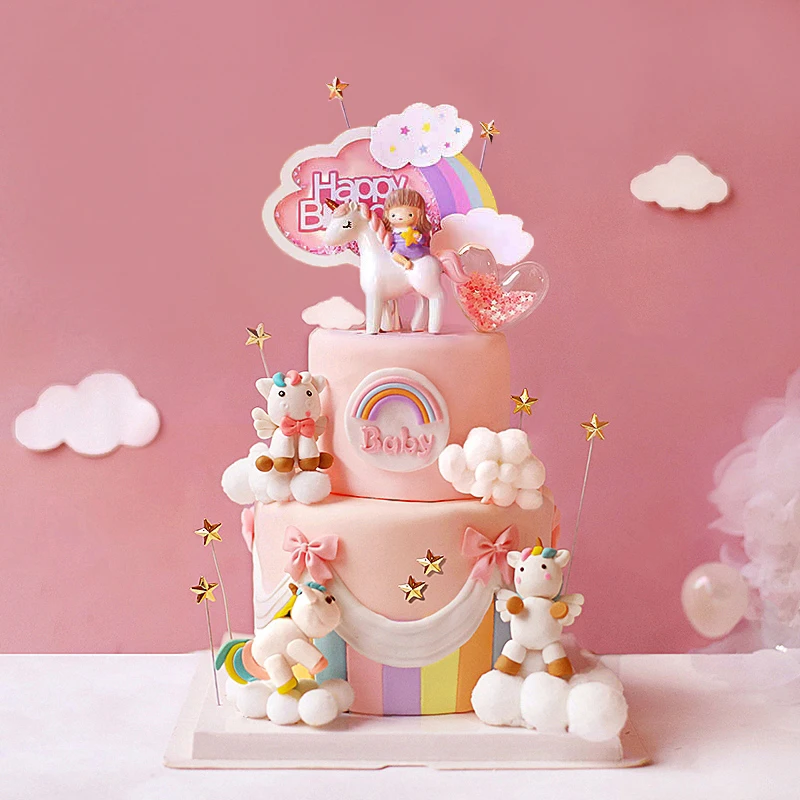 Unicorn Cake Toppers Resin Kids Party Birthday Decorations Cake Decorating Tools Baby Shower Cake Flags Birthday Party Flags