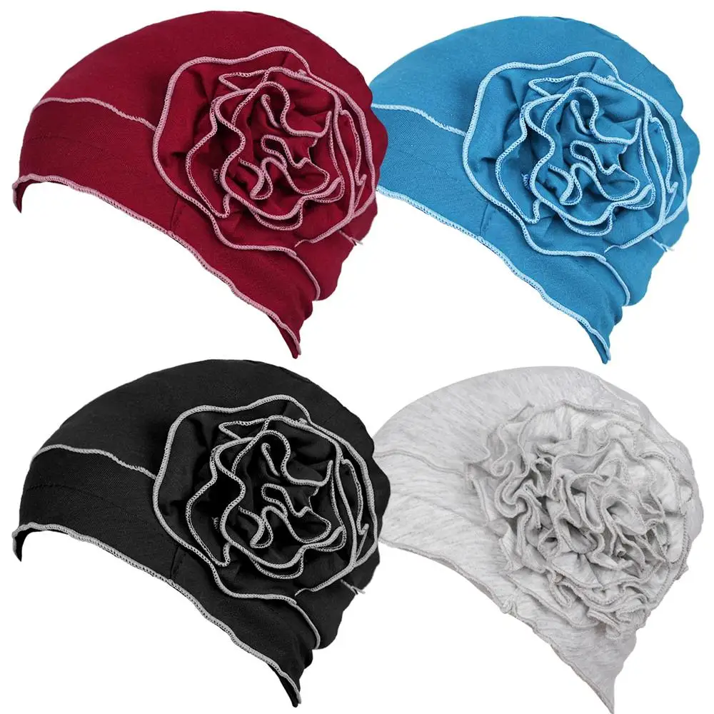 

Vintage Flower Design Turban Cap for Women with Hair Loss Cotton Chemo Headwrap Elastic Cancer Headwear for Women