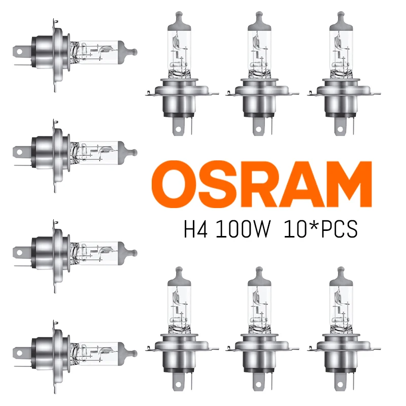 10PCS OSRAM Classic H4 100W 12V Car Halogen Headlight Super Rally High Watt More Bright Light 3200K Bulb 62204 Authentic Lamps
