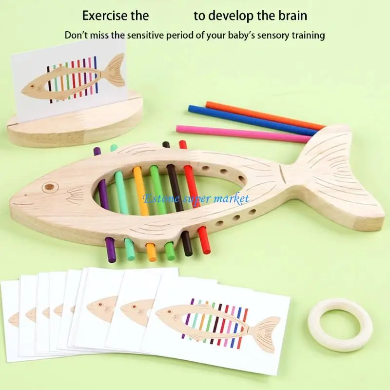 

090B Color Matching Sensory Learning Toy Wooden Fishbone Preschool Training