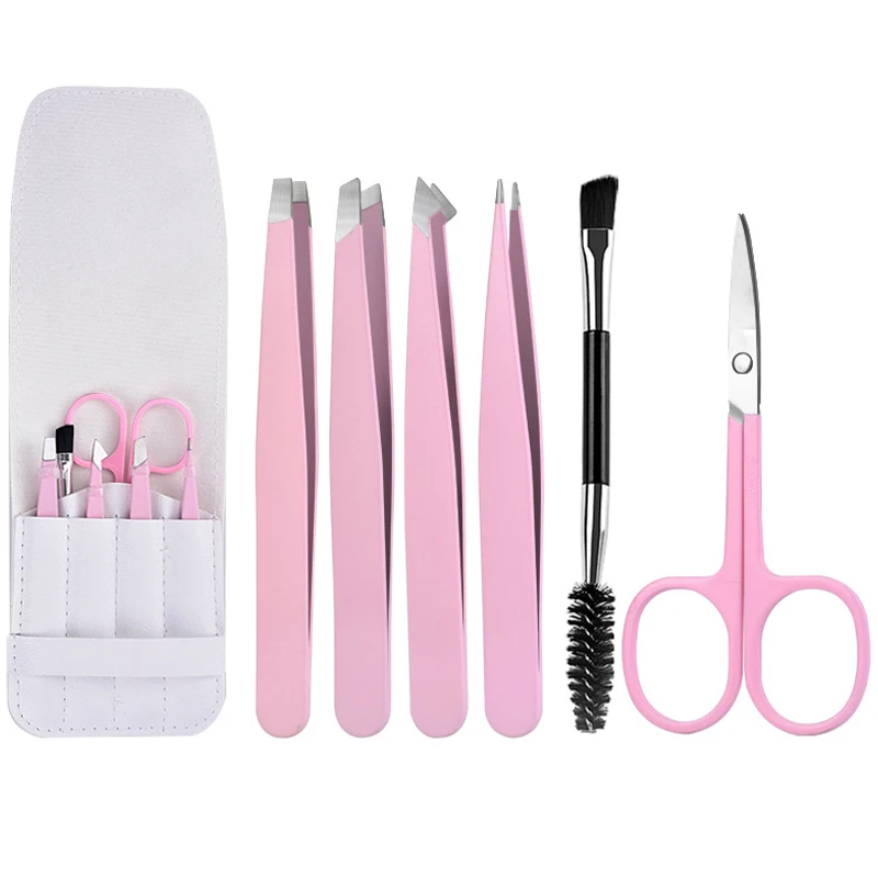 

6Piece Colorful Eyebrow Tools Kit New Arrival Professional Stainless Steel Tweezer Eyebrow Face Nose Hair Clip Remover Tool Ban