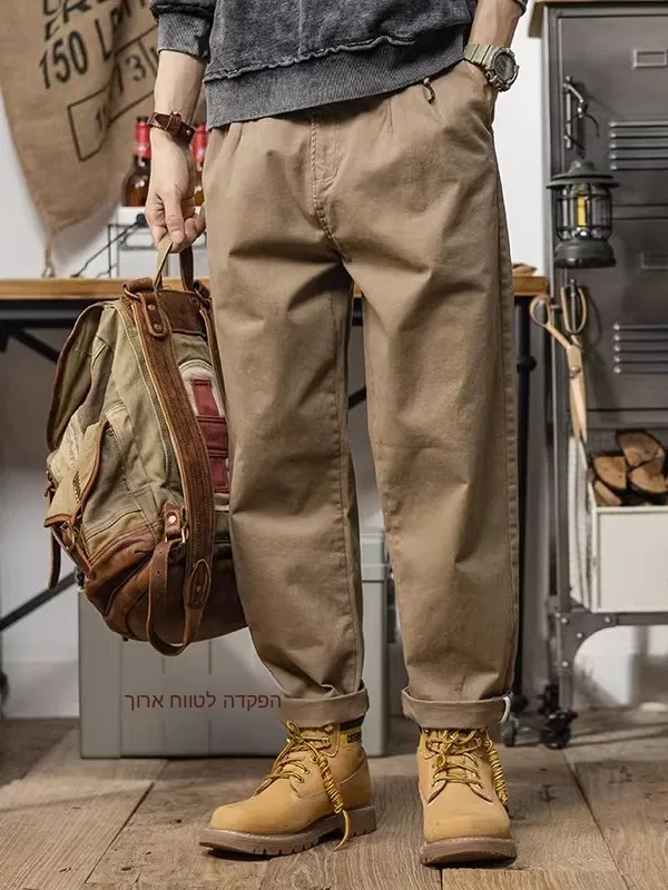 

American Style Casual Pants Men's Loose Straight Workwear Harem Pants Summer Seasonal Regular Fit Trousers for Youth