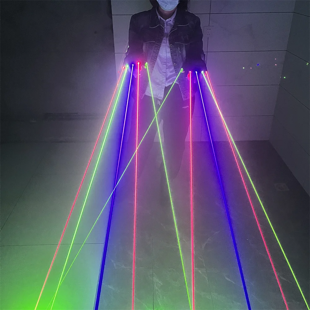 Magicool Multi-line 5pcs RGB Laser Gloves Led Pair DJ Beam Concert Bar Show Glowing Costumes Props  With 2 Green 2 Red 1 Blue