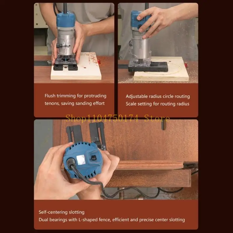 Locking Knob Grooving Attachment with Clear Base and Guide Rollers for Slotting Support, Guided Work, Workshop Tasks, and Trim