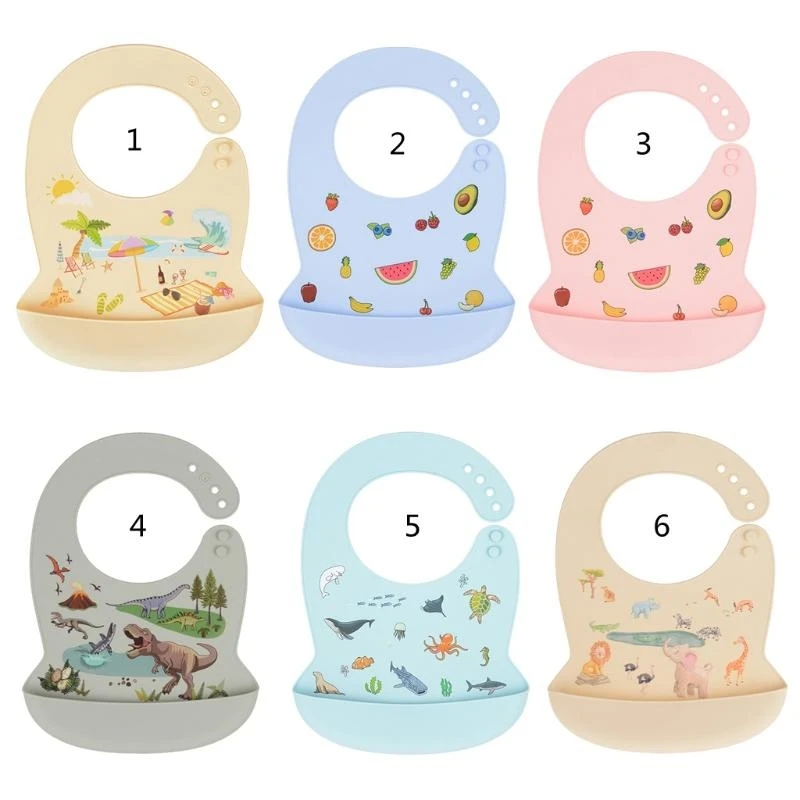 

J15U Baby Cartoon Waterproof Bibs Silicone Newborn Feeding Catcher