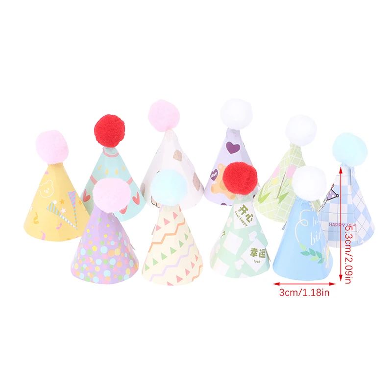 10pc/Set Diy Mini Hat Baking Cake Topper Baking Insert 1:12 Dollhouse Miniature Hat Bear Birthday Cap Hairball Christmas Hat view 6
