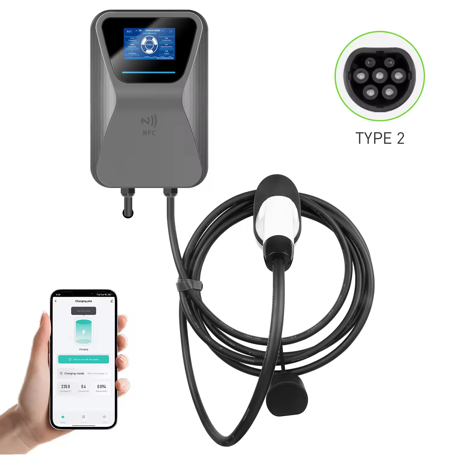 

New Portable EV Charger 22KW AC Type2 32A TUV Certified 5M Cable For Home And Commercial Solar Power Integration Fast Charging