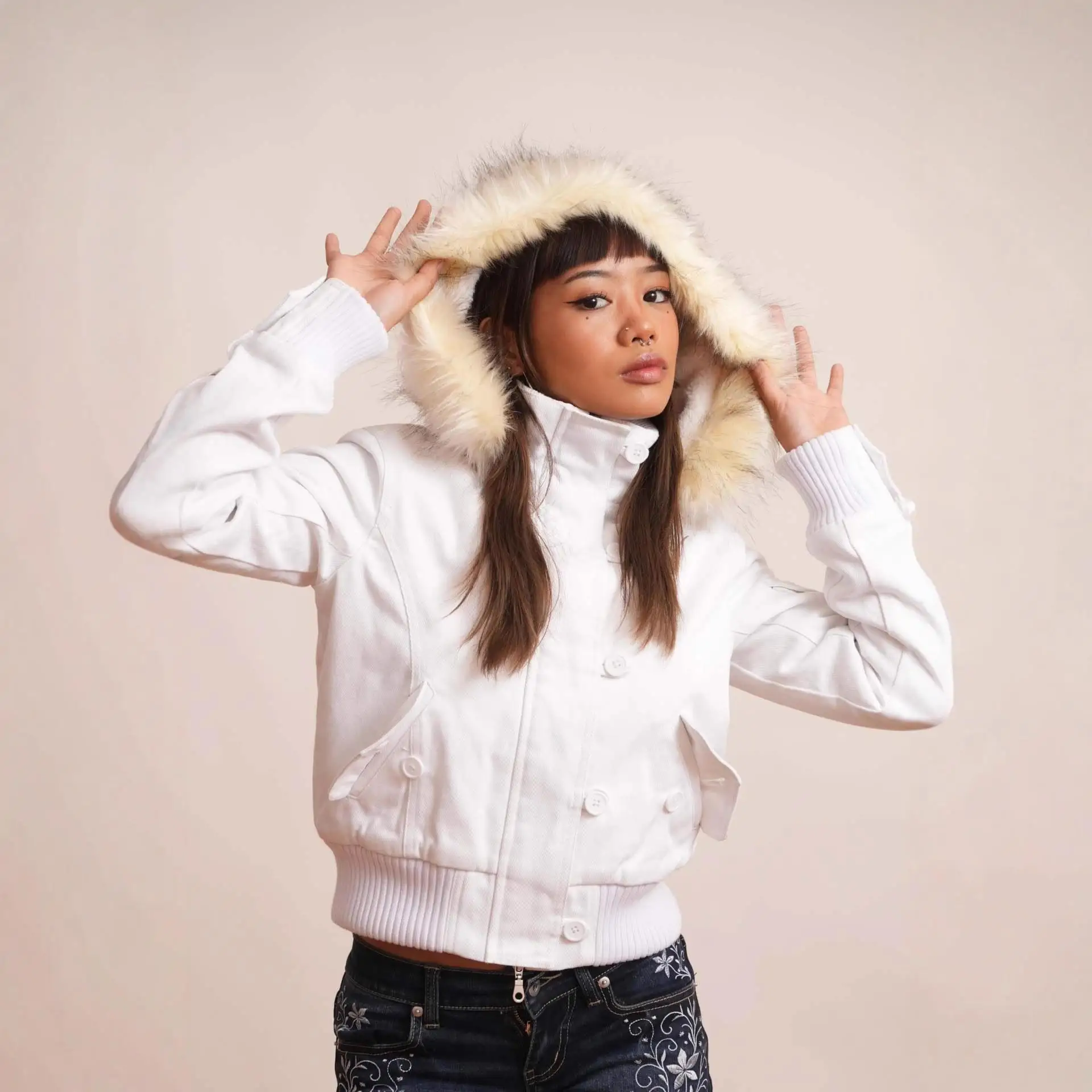 

Faionable Detachable Fur Collar ort Overall Hat Jaet Autumn New Arrival Women's Casual Sle Thiened ort Outerwear