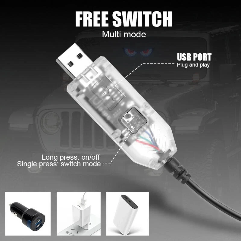 Truck Devil's Eye Light RGB Dynamic Demon Eye Decorative Light Led Display Decor Pixel Panel Windshield USB 5V Multi-Mode Lamp