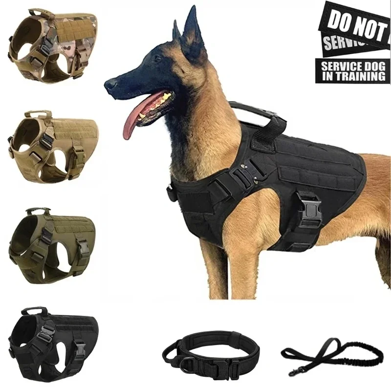 Tactical Military Vest Pet Tactical Dogs for Medium and Large Dogs Collar Leash Set for Training Hunting and Walking Retrievers