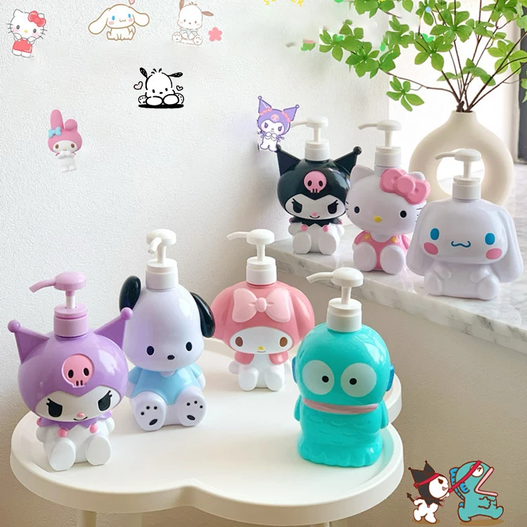 500/750ML Sanrio Cinnamoroll Kuromi Cartoon Pump Lotion Shampoo Bottle Cosmetic Container Acrylic Pump Hangyodon Storage Bottle