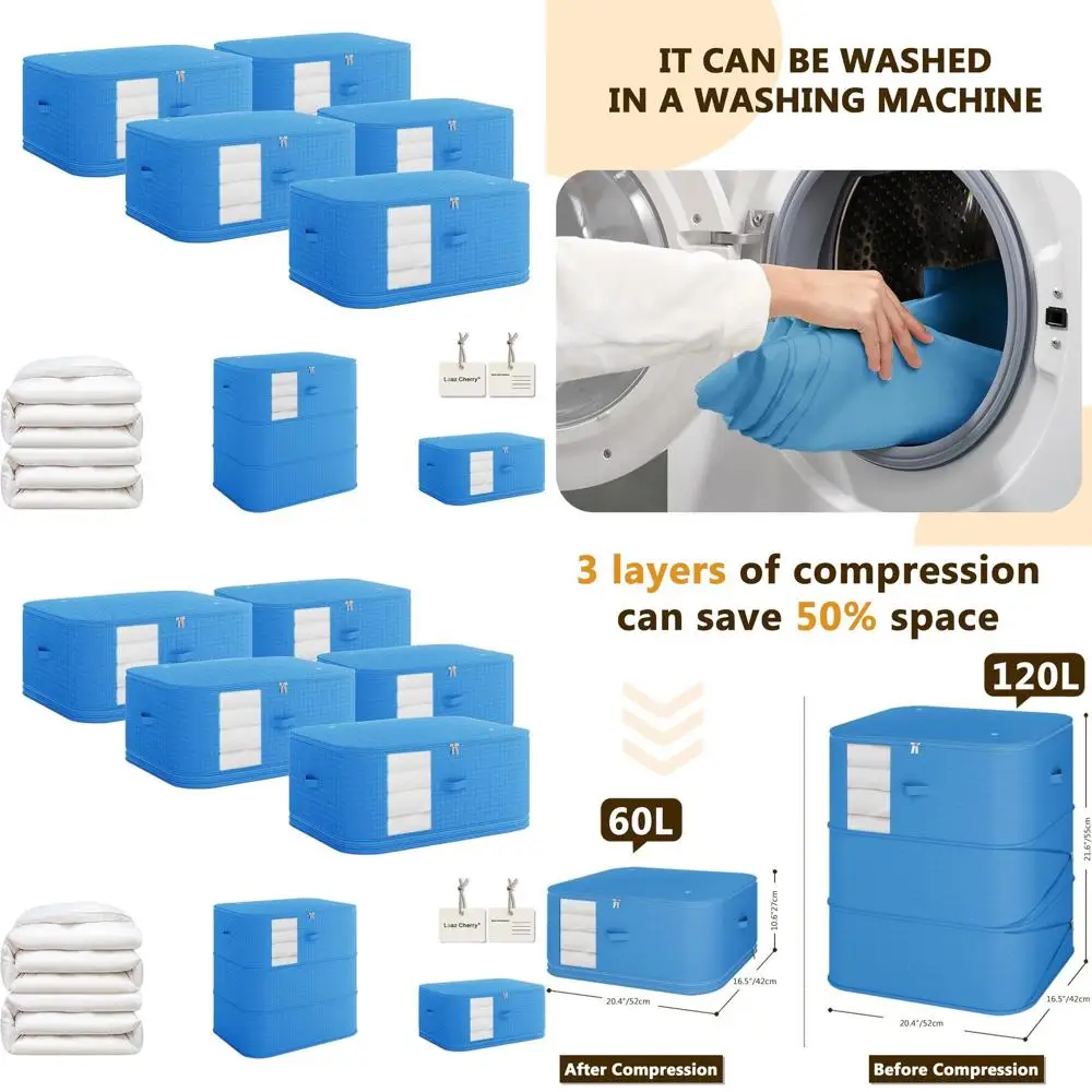 

Вакуумные пакеты для хранения из 5 предметов: компактные складные органайзеры для одежды, одеял, постельного белья, подушек и игрушек (синие)