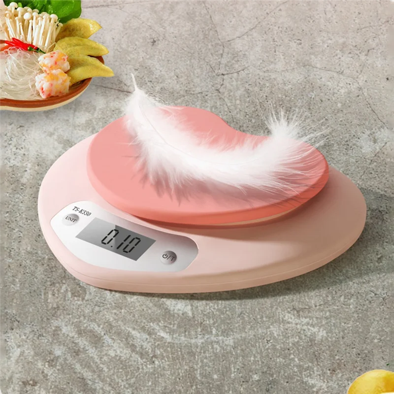 Báscula electrónica Digital portátil B15C, báscula multifunción para hornear en la cocina de 5Kg/1G, pantalla LCD de alta precisión en forma de corazón rosa