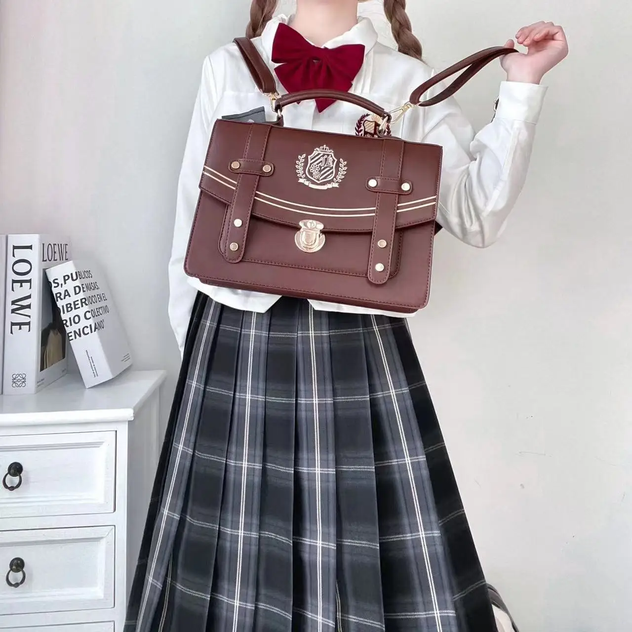 Japanese JK Uniform Bag Double Shoulder Oblique Bag Girl Portable College School Backpack Simple PU Female Handbag IB055