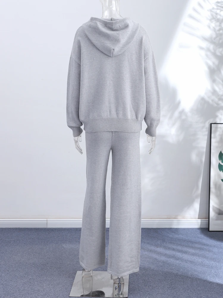Jacket Tracksuit Two‑piece Set Knit Jacket Clothes Hooded Knit Woman Tracksuit Hooded Knit Coat Pants Trousers Women Clothes
