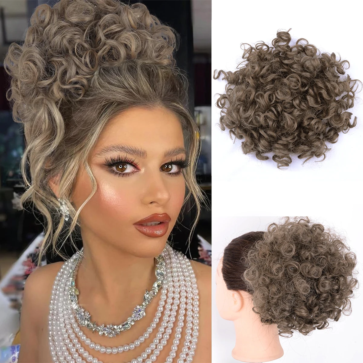 

Short Afro Puff Kinky Curly Drawstring Hair Bun Wig Hair Ponytail Clip In Hair Bun Chignon Updo Synthetic HairPiece for Women