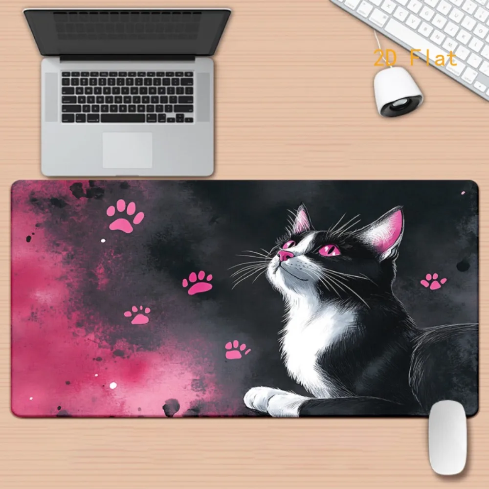Aesthetic Pink Black Cat Desk Mat, Extra Large Kitten Paw Mouse Pad, Non-Slip Waterproof Keyboard Mat for Desk Decor
