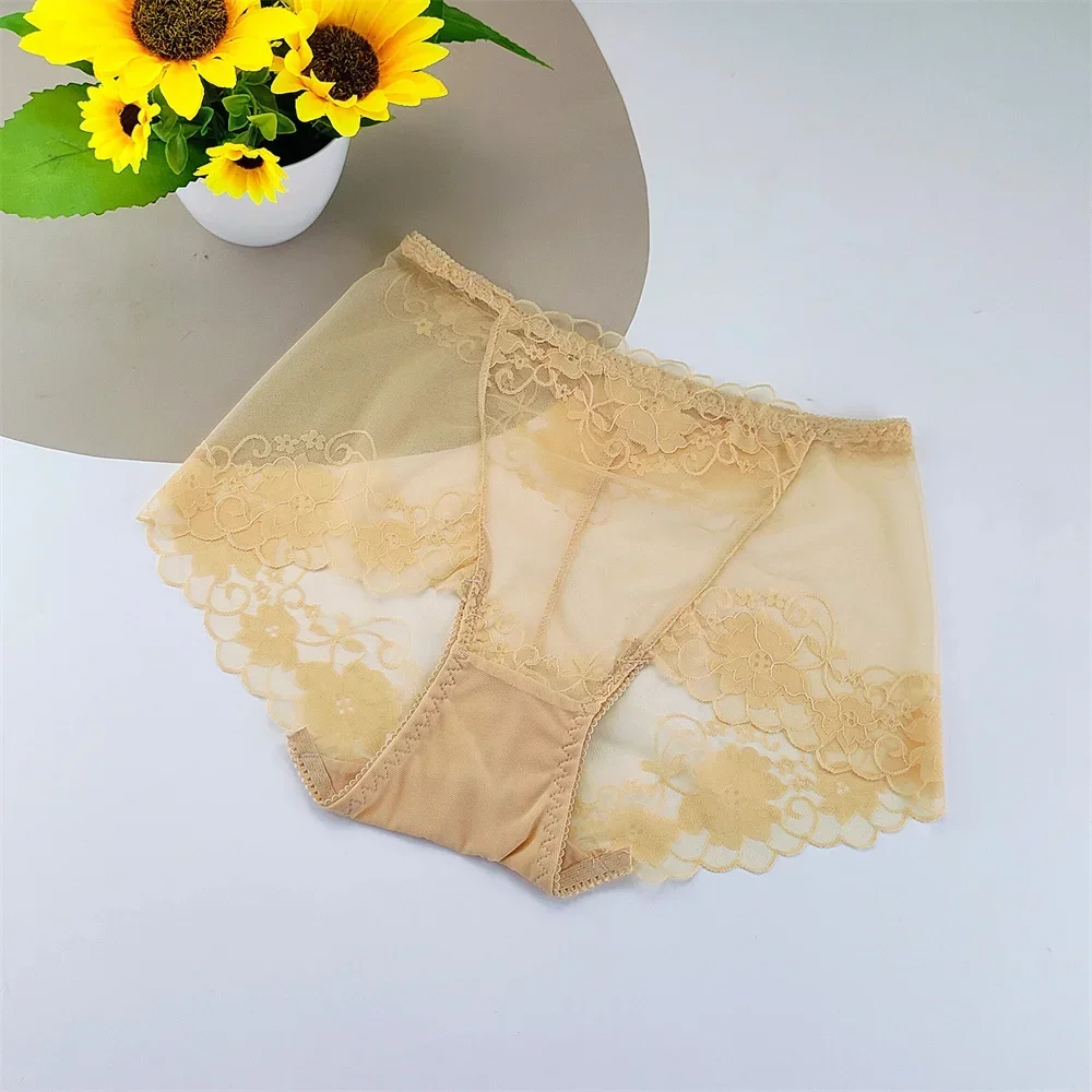 L-4XL حجم كبير النساء سراويل داخلية شفافة مثير ملخصات عالية الخصر السيدات الأزهار الدانتيل Underpant الملابس الداخلية المثيرة #3