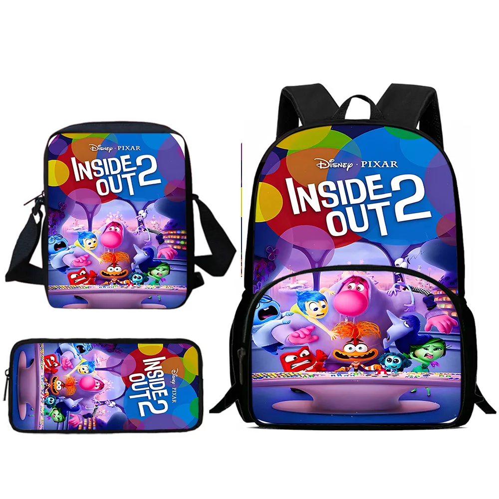 Mochilas infantis fofas Inside Out, bolsa de ombro, estojo de lápis, sacos escolares de grande capacidade para meninos e meninas, melhor presente, aluno, conjunto 3pcs