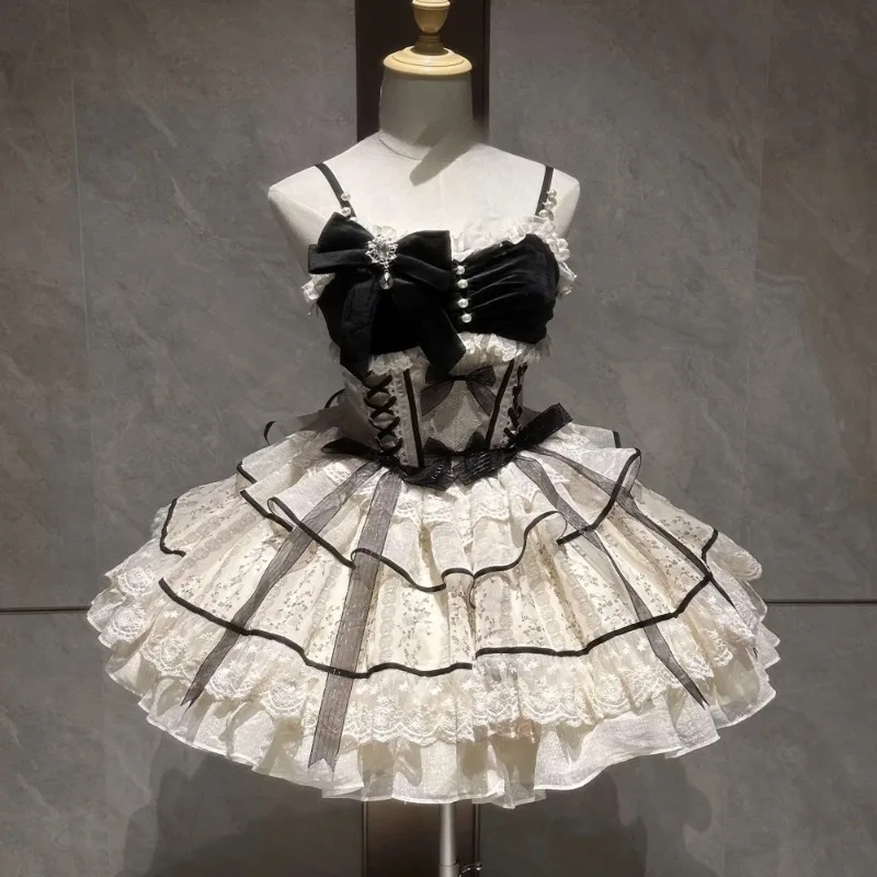 الحلو لوليتا فستان أسود المرأة ملابس غير رسمية Y2k اليابانية Kawaii فستان السهرة ملابس الحفلات خمر شيك أبلى فتاة الصيف