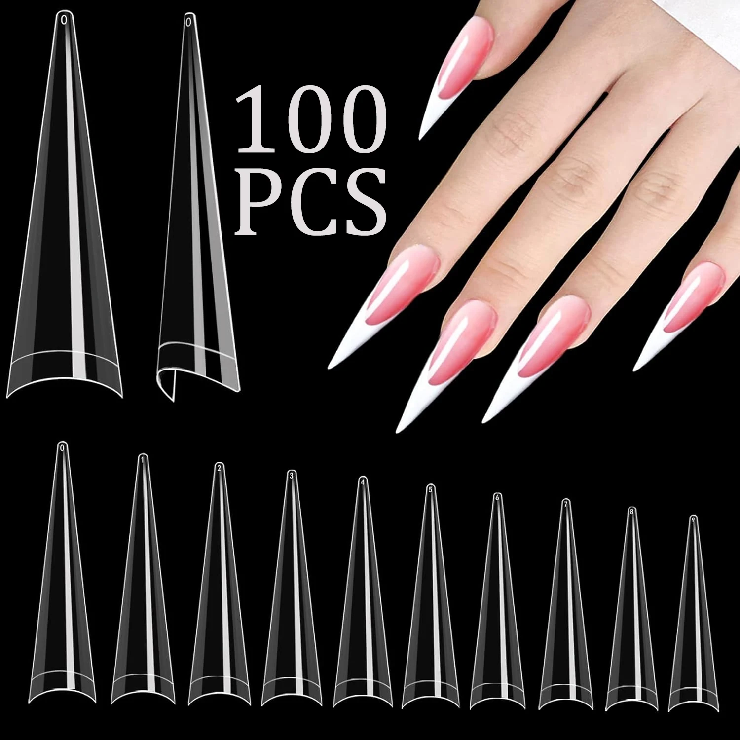 120 Stück Lange Transparente Sargnagelspitzen für Acrylnägel, Nagelstudios und DIY-Nagelkunst, Halbfertiges Produkt mit Klebstoff – Detail 21