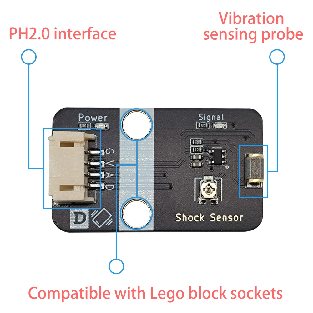 Highly Sensitive Vibration Sensor Module Vibration Switch Normally Closed Type Alarm PH2.0 Anti-Reverse Connection for LEGO