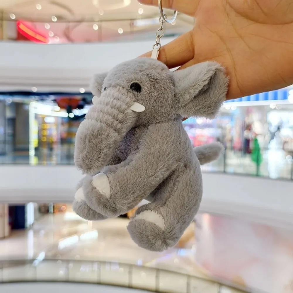 Soft Material Elephant Keychain Fluffy Texture Mini Pendant Style Stuffed Animal Small Size Design Bag Charm Pendant