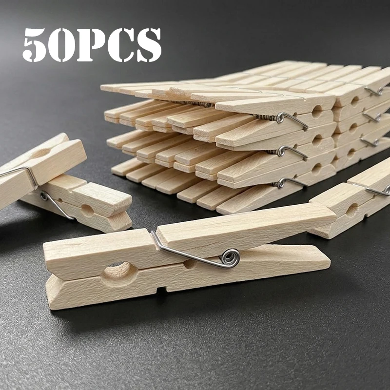 25/50pcs Large Wooden Clothespins Natural Wood Spring Clips for Laundry Crafts Classroom Photo Hanging Chip Bags Home Decor