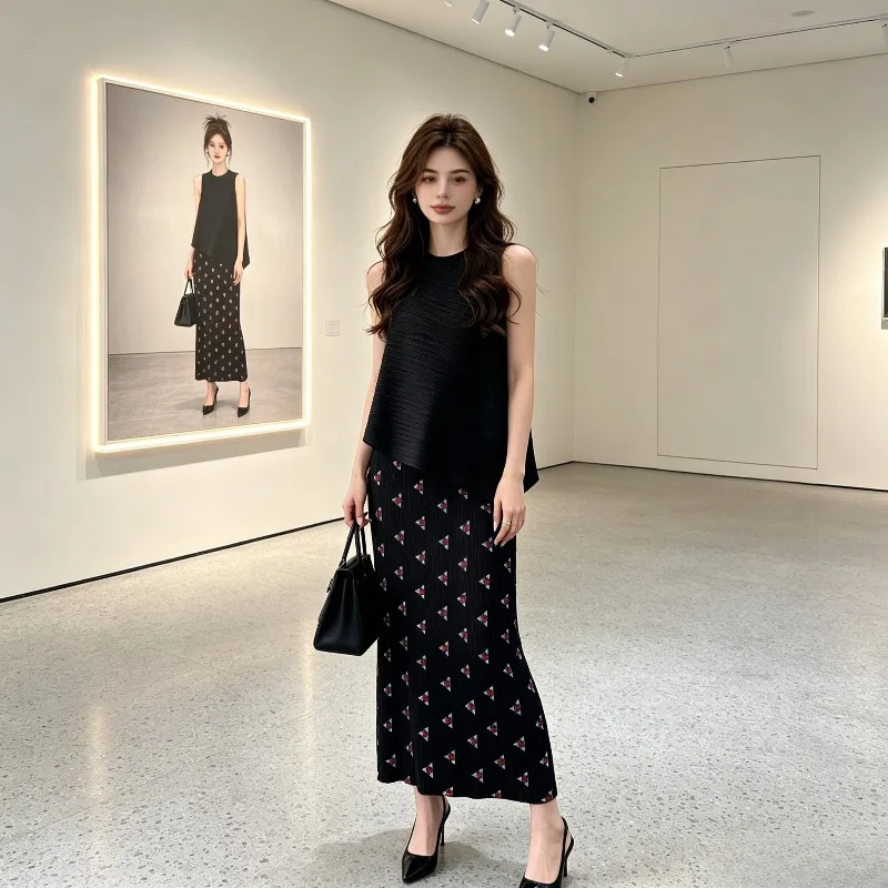 Miyake Pleated Skirt 2026 New Summer Original Print Fashion Pleated Comfortable Slim Fit Casual Triangle Print Women's Skirt