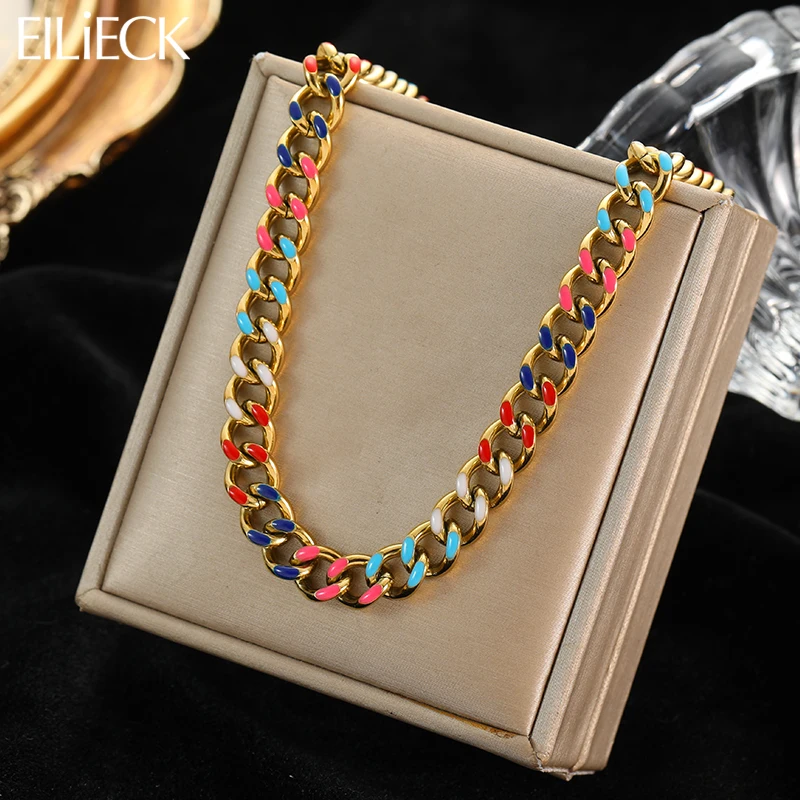 

EILIECK 316L Stainless Steel Color Chains Neckalces for Women Gold Color Collar Chain Choker Jewelry бежутерия женская колье