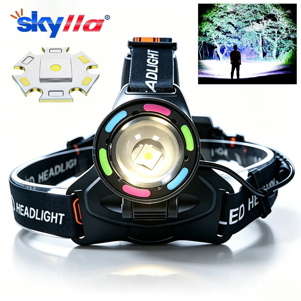 KENUSN High-Power LED Headlight USB Charging Zoom Head Flashlight Waterproof Lantern Outdoor Camping Fishing Waterproof