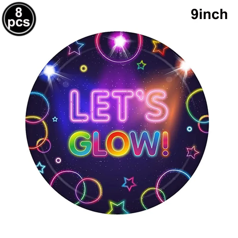Neon-Party-Geschirr Tischdecken Becher Teller Banner Servietten Strohhalme Luftballons Neon-Glow Geburtstagsparty-Dekorationszubehör – Detail 10