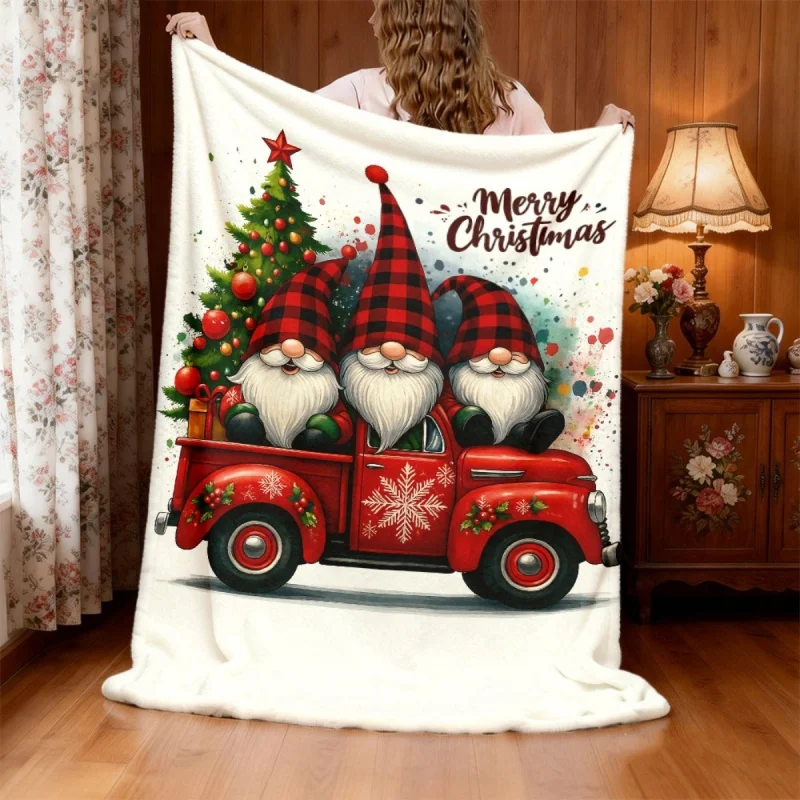 Christmas Gnome Buffalo Plaid Flannel Throw Blanket, Snowflake Gift Element Soft Lightweight Plush Blanket for Couch Bed