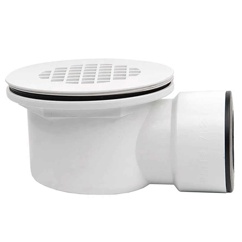 Low Profile Shower Base Drain With Perforated Strainer Side Outlet Shower Drain Side Outlet Drain Assembly White