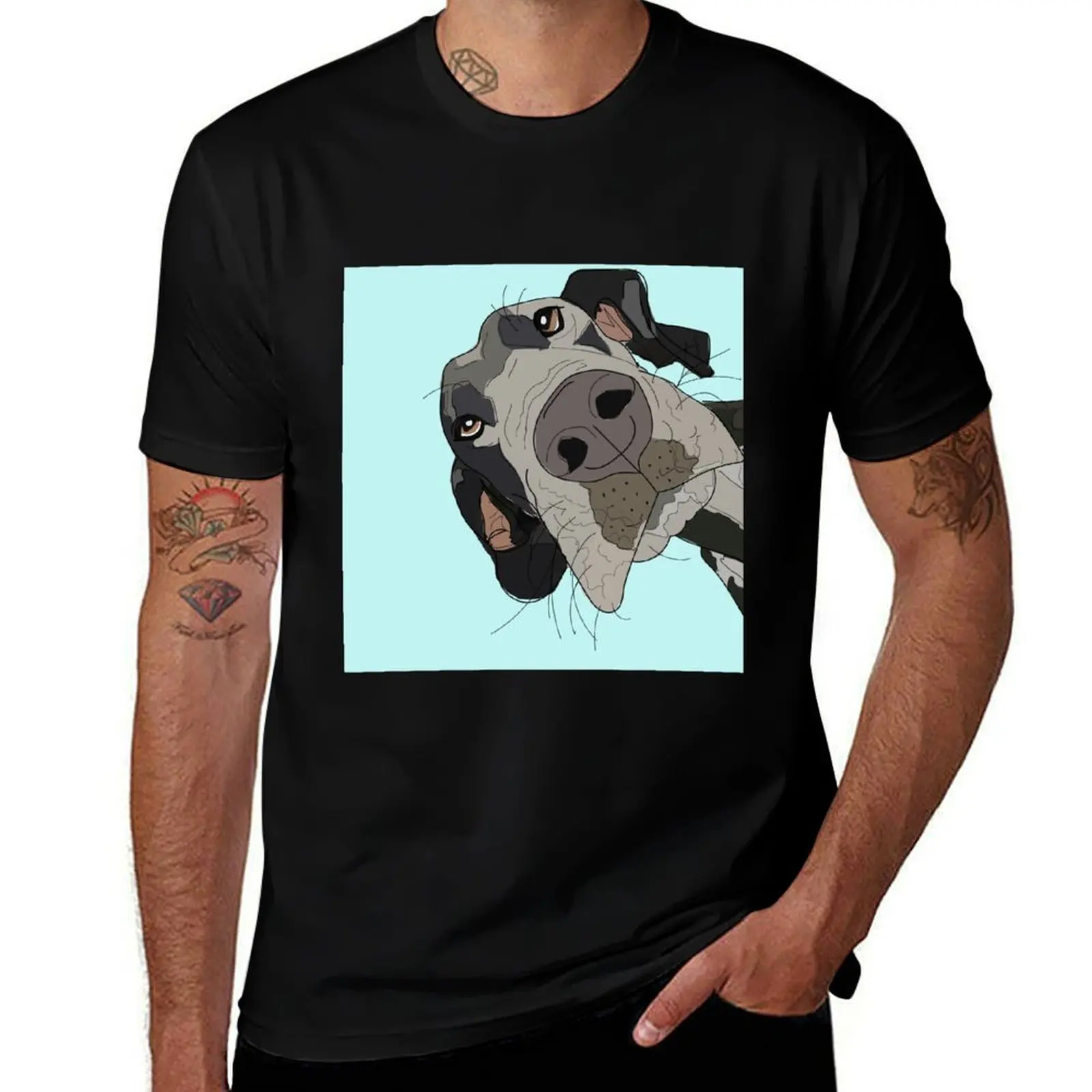 

Great Dane In Your Face (teal) T-Shirt Work Short Sleeve Cotton Top